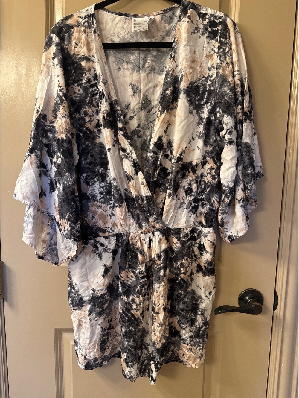 Women's Tie-Dye Romper with Ruffle Sleeves and V-Neck